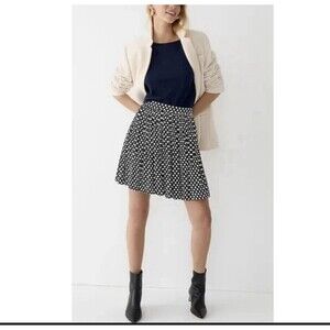 J Crew Black White Polka Dot Featherweight Satin Mini Skirt Size 2